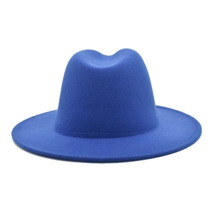 Classic bright blue wool felt fedora hat with flat brim for men and women