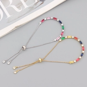 Colorful zircon adjustable sliding bracelets in gold and silver plating for women
