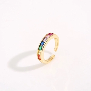 Women Rainbow Copper Zircon Ring Colorful Geometric Adjustable Open Finger Jewelry Gold Plated Fashion Stylish Band