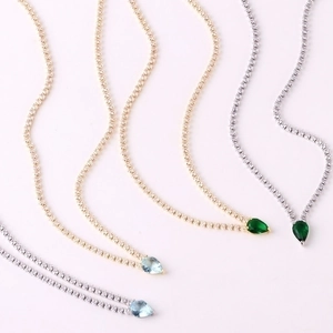 Classic teardrop zircon jewelry set with gold and silver tennis chains in blue and green