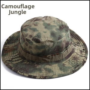 Detail of Python Jungle Camo boonie hat showing metal eyelets and tactical webbing