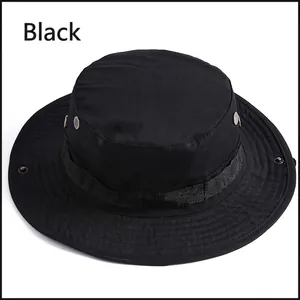 Tactical black sun hat for men with wide brim, air vents and durable stitched canvas edges