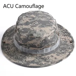 Outdoor tactical ACU pixel camo boonie hat with breathable side vents and utility strap