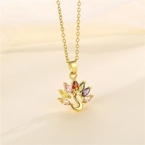 Peacock Pendant Necklace Stainless Steel Chain Colorful Zircon Gemstones Fashion Jewelry For Women Elegant Animal Accessories