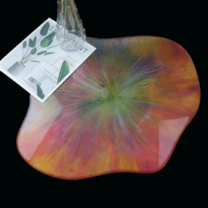 Irregular wave-edged resin tray with vibrant multicolor radial gradient textures