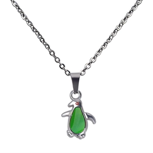 Cute temperature color changing penguin pendant with stainless steel chain necklace