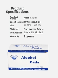 Macro detail of sterilized 75 percent alcohol prep pad packaging and 100-piece box
