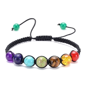 Adjustable seven chakra natural stone woven bracelet with colorful energy balance beads