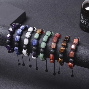 Handwoven natural stone bracelets with tree of life charms and adjustable cord
