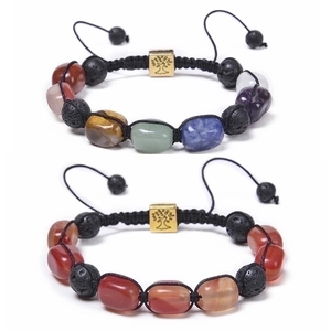 Natural Stone Bracelet Handmade Braided Lava Rock Tree Of Life Charm Adjustable Chakra Jewelry Women Men