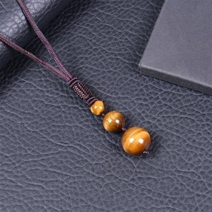 Tiger eye stone bead pendant necklace with adjustable purple braided cord for men and women
