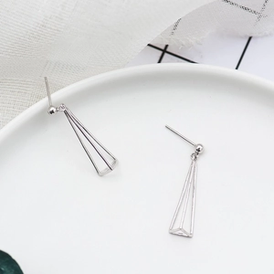 Geometric Triangle Stud Earrings For Women Minimalist Copper Electroplated Silver Tone Fashion Jewelry For Daily Wear Gift