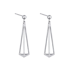 Elegant S925 sterling silver long drop earrings featuring hollow geometric pyramid design