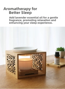 Bamboo and ceramic aroma lamp with hollow cloud pattern carving and warm candle light detail