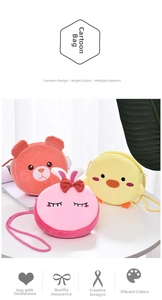 Close-up of cute plush cartoon crossbody bags featuring bear, rabbit and chick designs