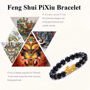 Natural black agate Pixiu bracelet with gold mantras and obsidian beads for luck