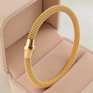 Stainless Steel Cable Wire Bangle Bracelet Magnetic Buckle Mesh Weave Fashion Jewelry Unisex Geometric Polished