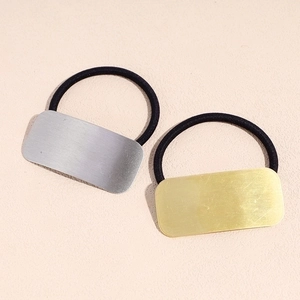 Minimalist elastic hair ties with gold and silver rectangular metal accents for women