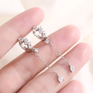 Elegant Copper Water Drop Tassel Earrings With 925 Sterling Silver Earring Post Rhinestone Inlaid Fashion Jewelry For Women