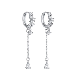 Elegant 925 sterling silver drop earrings with tassel and teardrop cubic zirconia