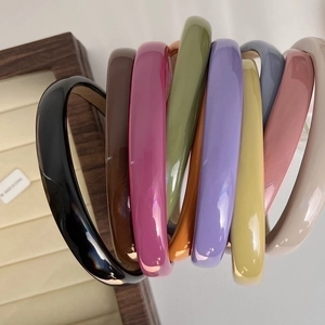 Glossy Faux Leather Headband Wide Hairband With Anti Slip Lining Sweet Solid Color Hair Accessories For Women
