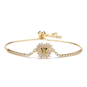 Adjustable gold butterfly bracelet with cubic zirconia paving for mothers day