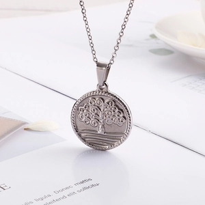 Polished silver tree of life pendant necklace for men and women on a white background