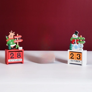 Christmas Advent Calendar Wooden Desktop Countdown Ornament Santa Snowman Reindeer Perpetual Block Decorative Festive Tabletop Display