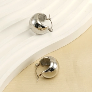 Polished silver 18K plated stainless steel spherical hoop earrings for a minimalist look