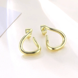 Twisted Hoop Earrings With 925 Sterling Silver Earring Post French Style Geometric C Shape Gold Color Copper Jewelry