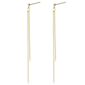 Elegant gold plated S925 silver tassel drop earrings with long snake chain fringe