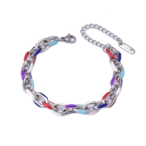 Colorful enamel link chain bracelet in stainless steel with secure lobster clasp for unisex