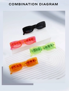 Close-up of rectangular sunglass temples with unique crystal-cut texture on geometric props