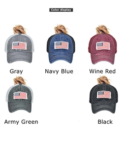 Panoramica colori dei cappellini baseball per coda di cavallo con bandiera americana