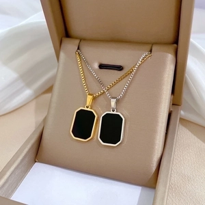 Minimalist Geometric Square Pendant Necklace Titanium Stainless Steel Box Chain Gold Silver Plated Jewelry For Women Men