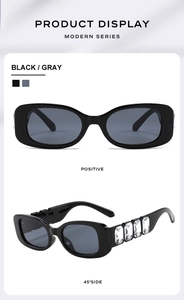Detail of luxury sunglasses with large crystals on temples from front and side view