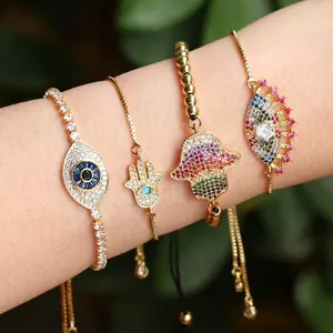 Elegante vergulde Hamsa en Evil Eye armbanden met kleurrijke zirkoonstenen voor dames