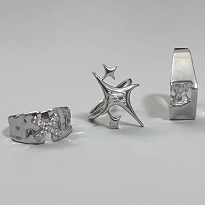 Adjustable Copper Ring Star X Shape Geometric Textured With Zircon Minimalist Jewelry For Women