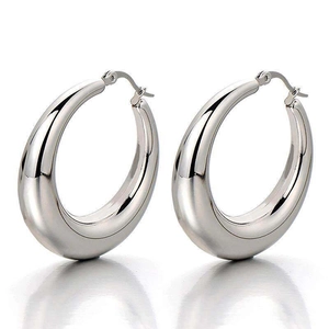 Polished silver stainless steel crescent water drop hoop earrings for women
