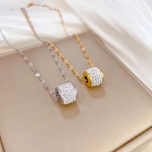 Minimalist gold and silver titanium steel necklaces with sparkling crystal pendants
