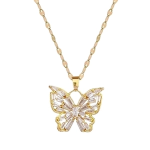 Luxurious butterfly pendant necklace in gold finish with sparkling cubic zirconia crystals