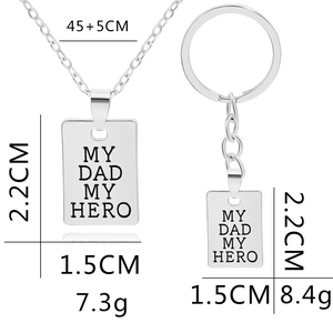 Silver Father's Day jewelry set with My Dad My Hero engraved necklace and keychain