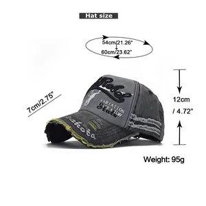 Detailed size chart showing cap circumference and dimensions for the cotton baseball hat