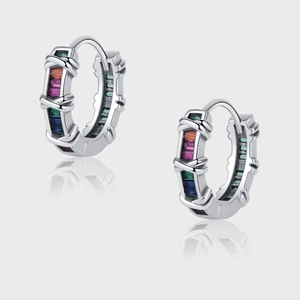 925 Sterling Silver Hoop Earrings Vintage Colorful Rainbow Zircon Geometric Ear Buckles Jewelry For Women Girls
