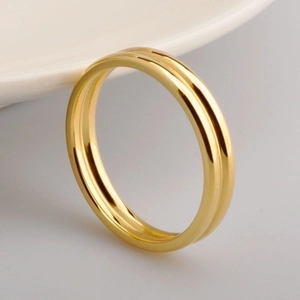 Macro detail of 18k gold plated stainless steel double band ring with polished finish