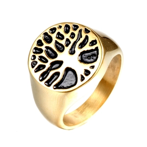Tree Of Life Signet Ring Stainless Steel Polished Brushed Relief Pattern Fashion Vintage Jewelry For Men Women