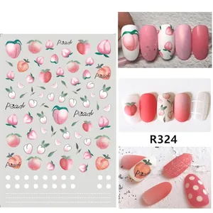 3D ultra-thin peach nail stickers set featuring sweet fruit patterns and R324 decals