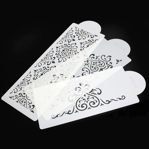 3-piece set of white flexible damask flower cake stencils for DIY baking decoration