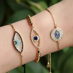 Driedelige vergulde Evil Eye armbandenset met blauwe zirkonia stenen versiering