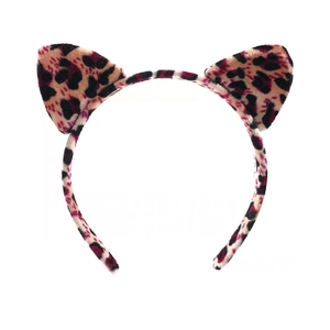Pink leopard print cat ear headband with soft plush fabric for girls' hair styling